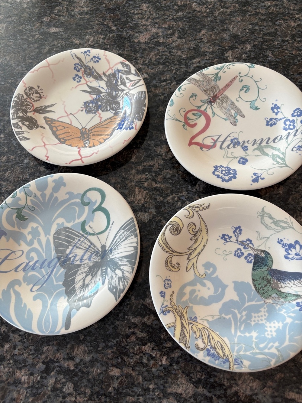 Lenox Collage by Alice Drew White and Blue Dessert Plates - Set of 4